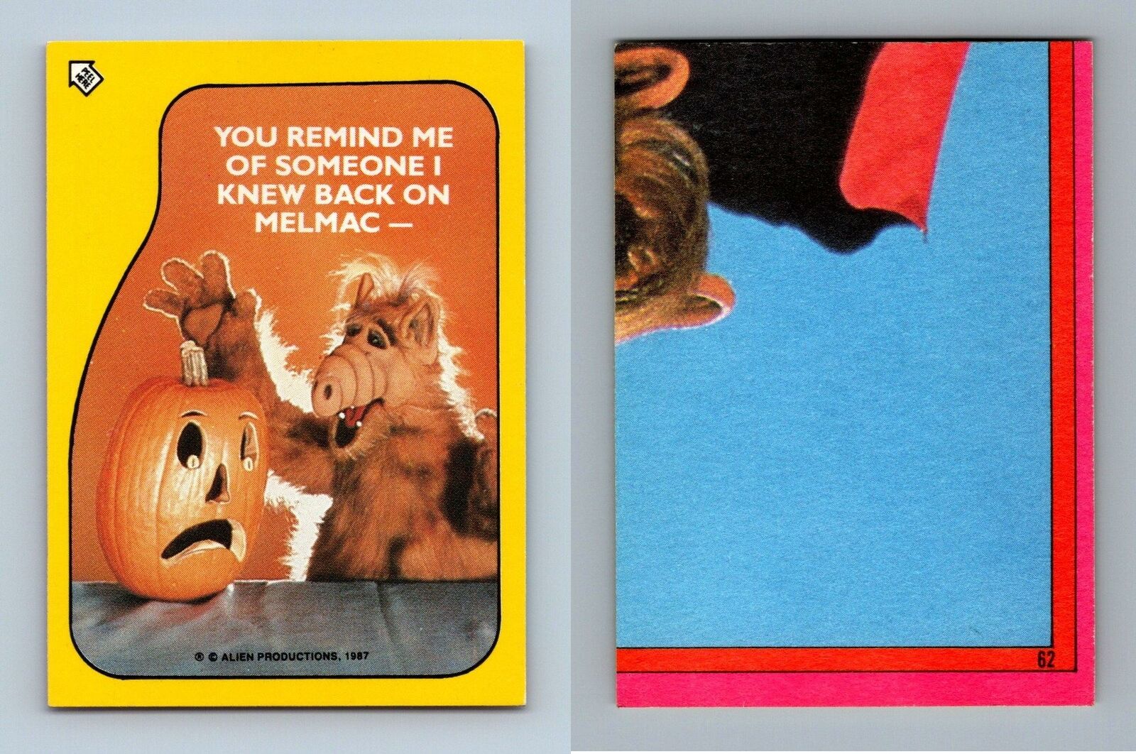 Red Puzzle Back #62 Alf 1987 Topps Small Trading Card / Sticker