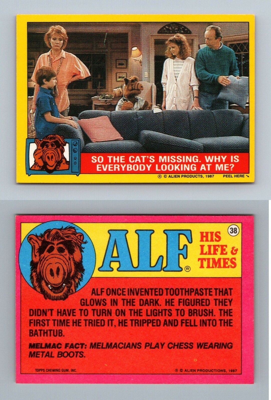 Cat's Missing #38 Alf 1987 Topps Small Trading Card / Sticker
