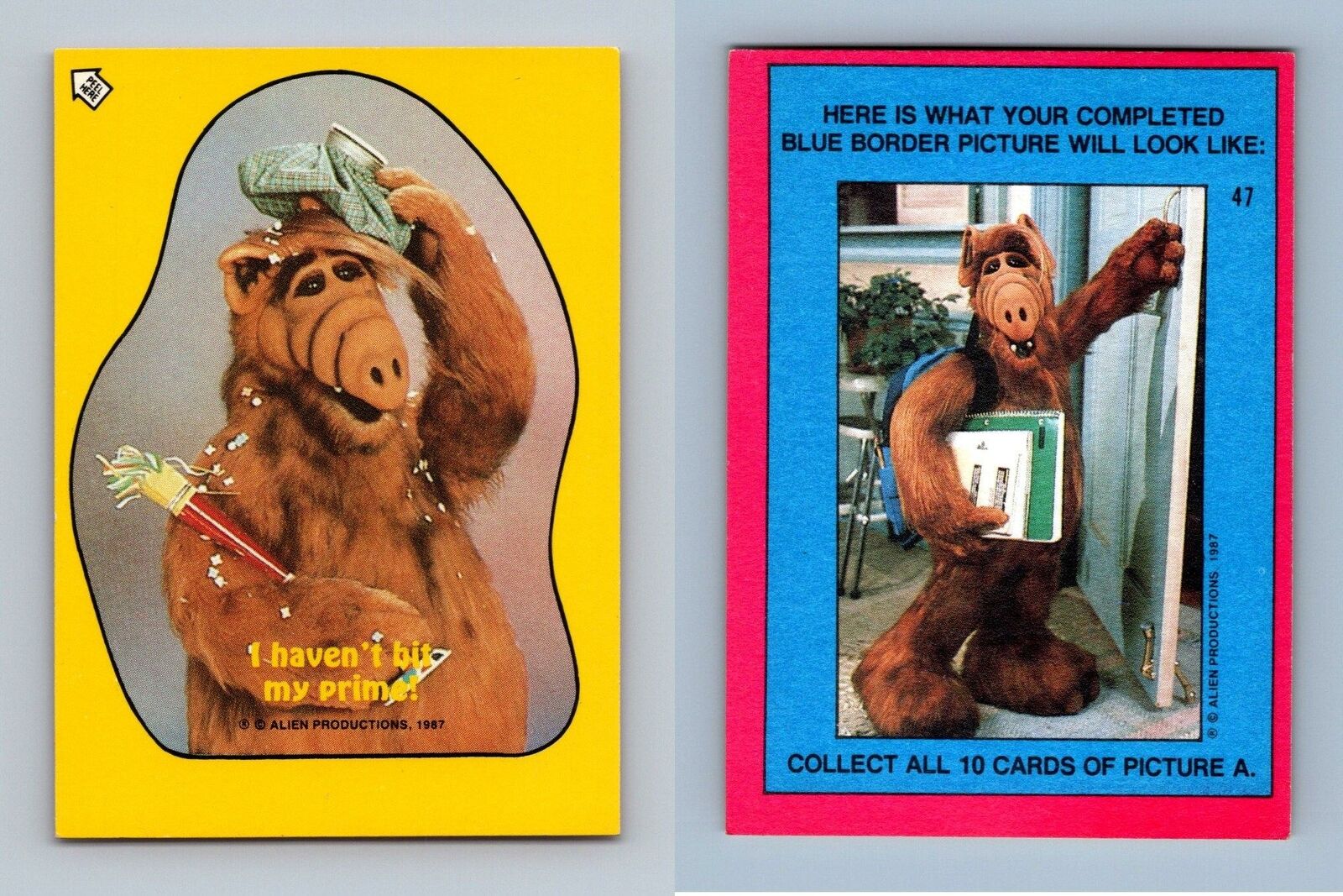 Blue Puzzle Back #47 Alf 1987 Topps Small Trading Card / Sticker