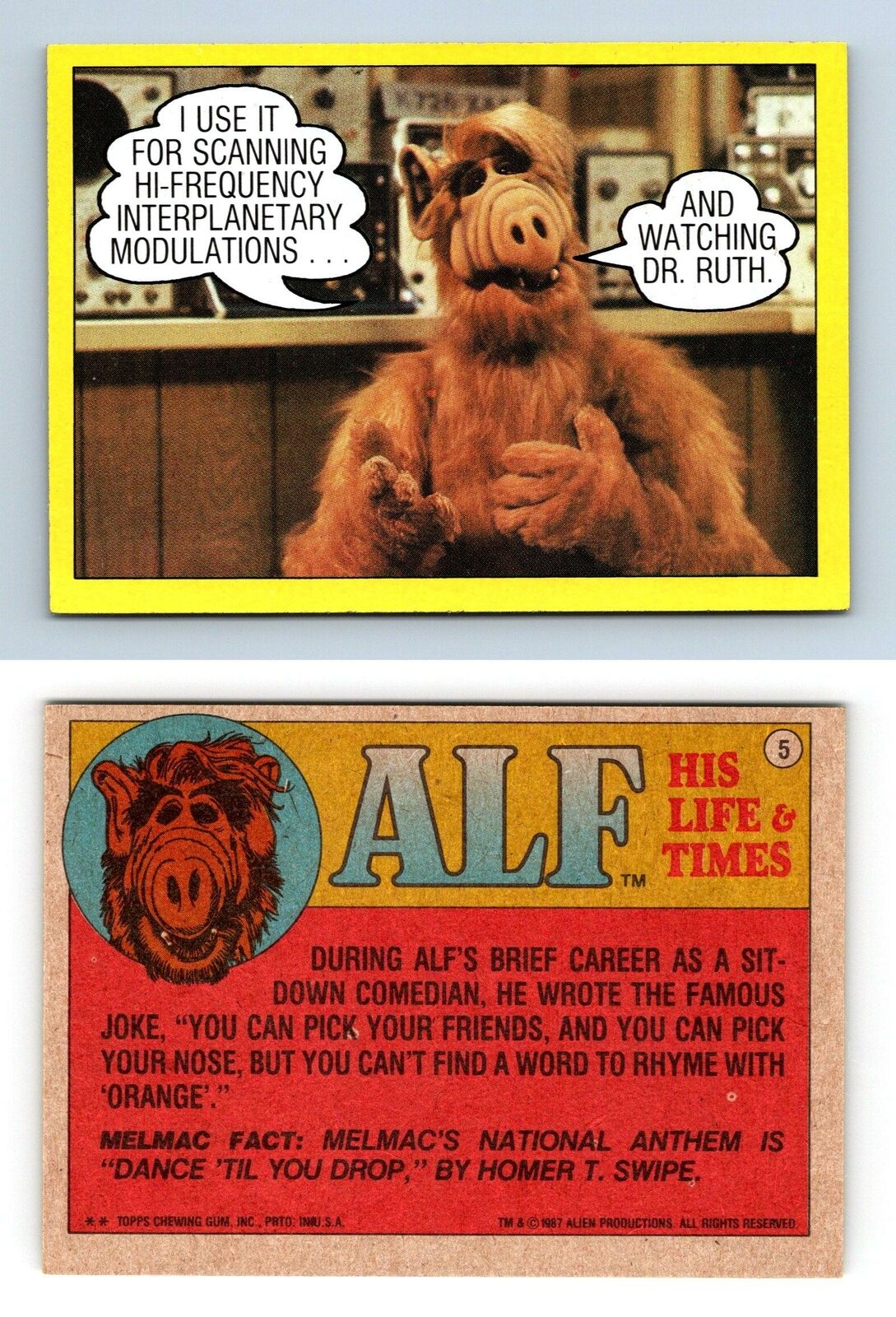 Watching Dr. Ruth #5 Alf 1987 Topps Large Trading Card