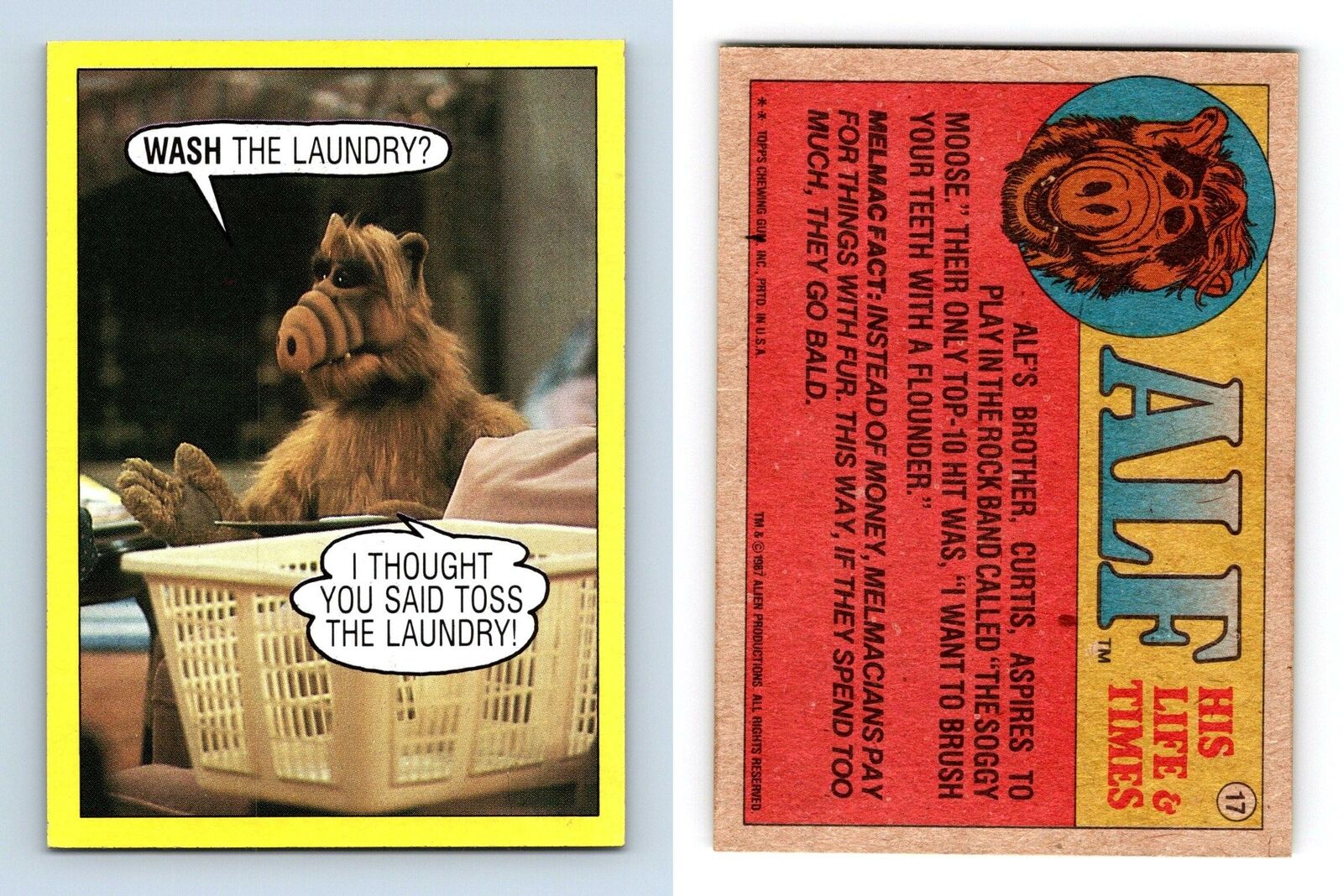 Wash The Laundry #17 Alf 1987 Topps Large Trading Card