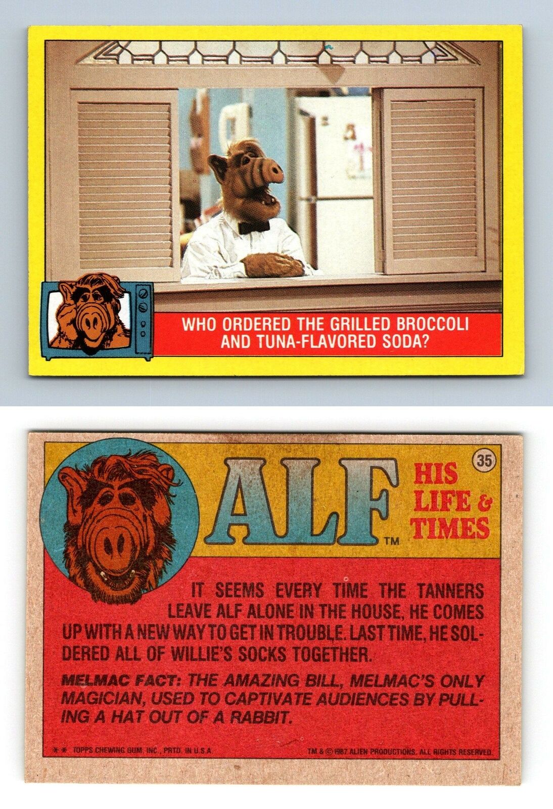 Tuna-Flavored Soda #35 Alf 1987 Topps Large Trading Card