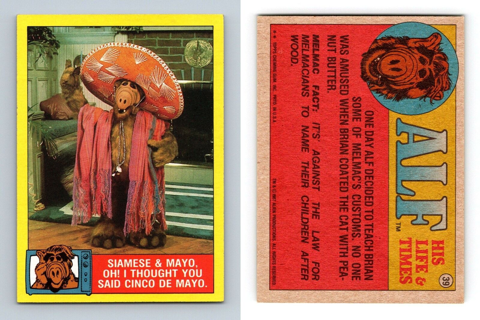 Cinco De Mayo #39 Alf 1987 Topps Large Trading Card
