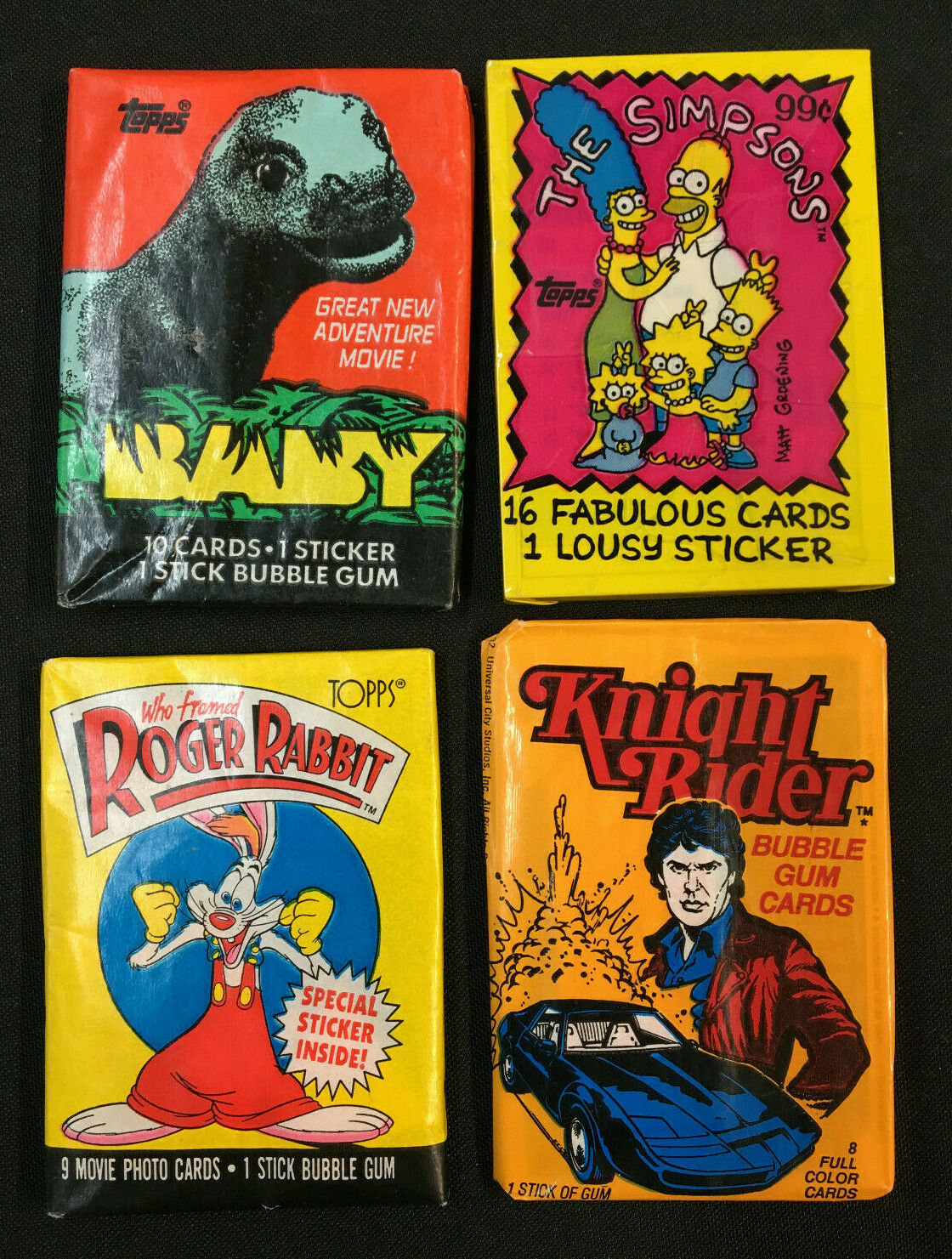 ROGER RABBIT, KNIGHT RIDER, BABY, SIMPSONS 4 SEALED TRADING CARD PACKS