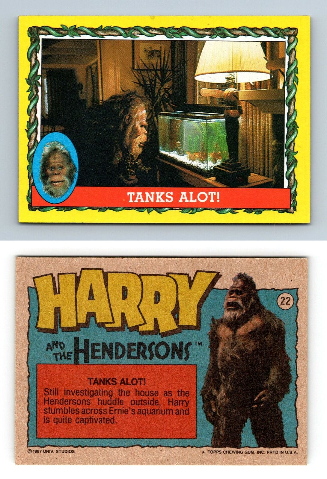 Tanks Alot #22 Harry & The Hendersons 1987 Topps Trading Card