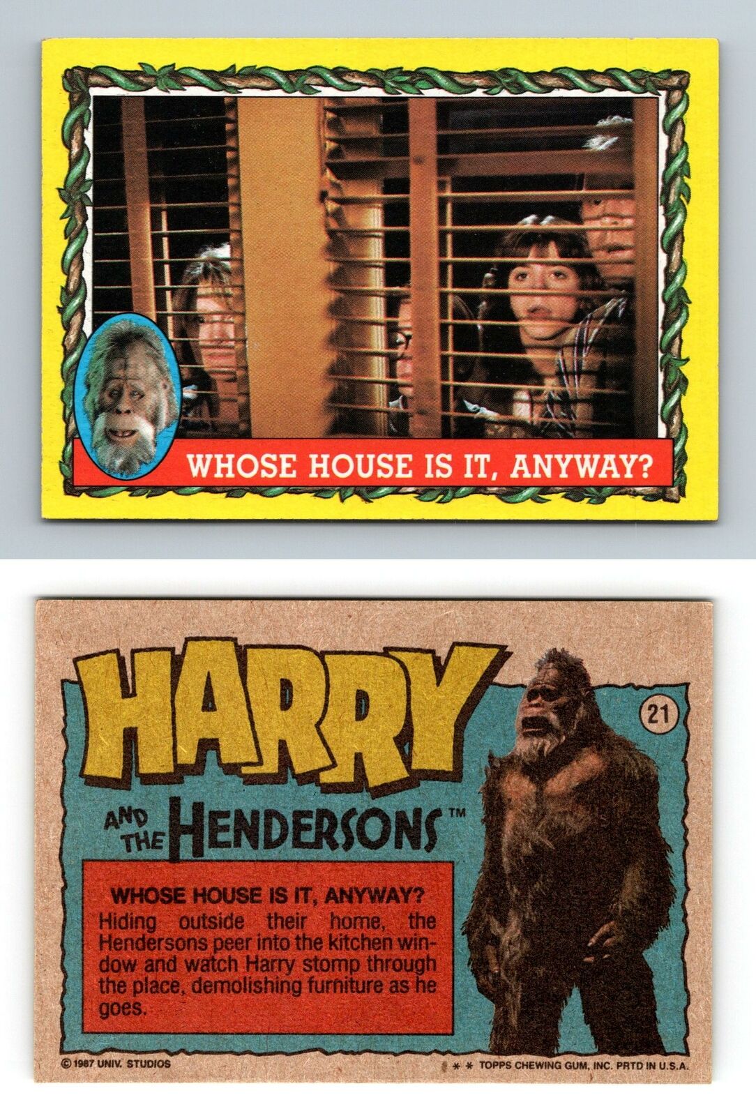 Whose House Is It Anyway #21 Harry & The Hendersons 1987 Topps Trading Card