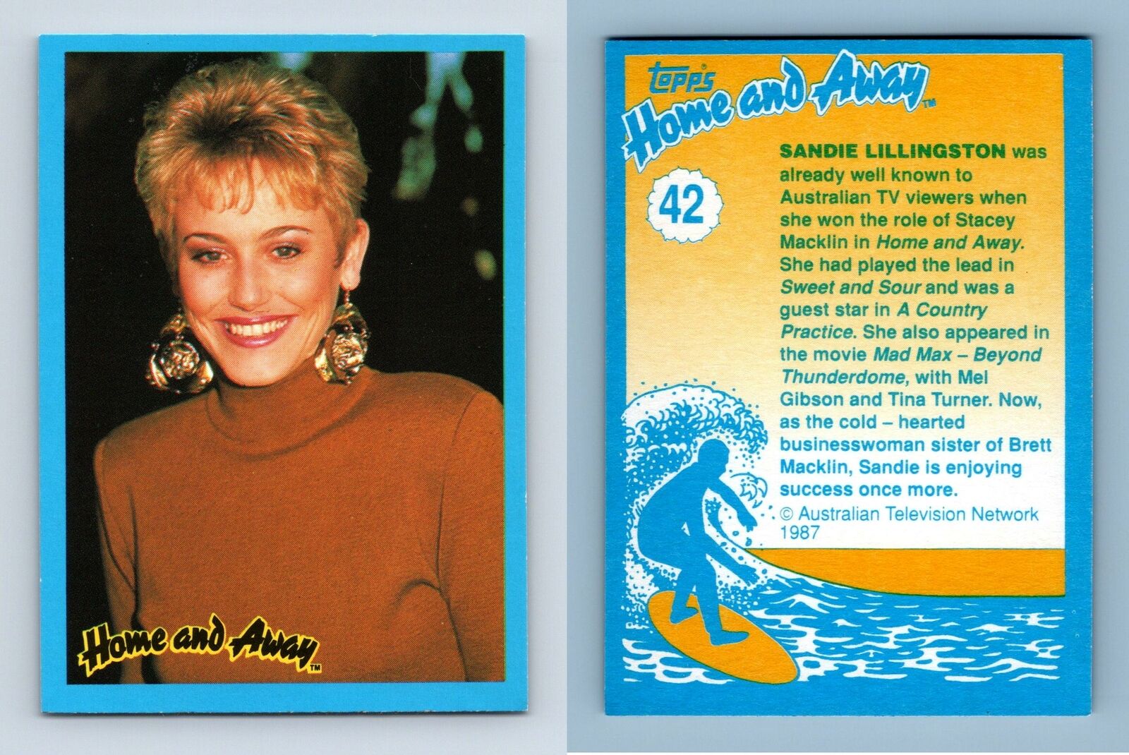 Sandie Lillingston - Stacey Macklin #42 Home & Away 1987 Topps Trading Card