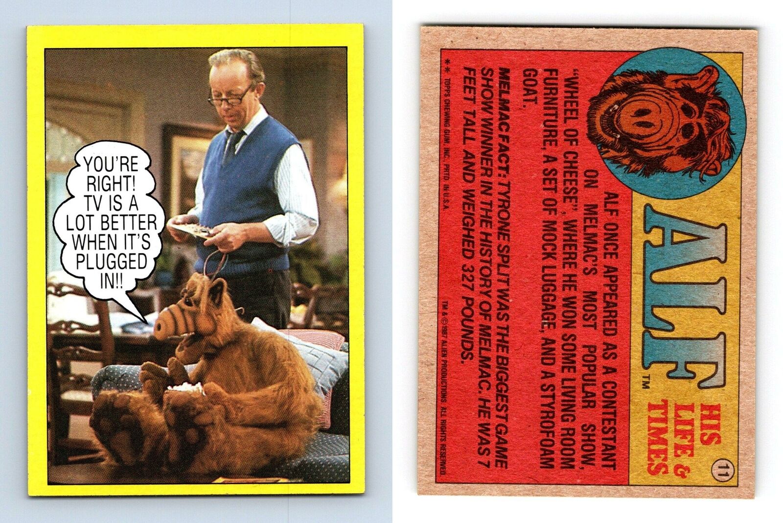 TV Is Better Plugged In #11 Alf 1987 Topps Large Trading Card