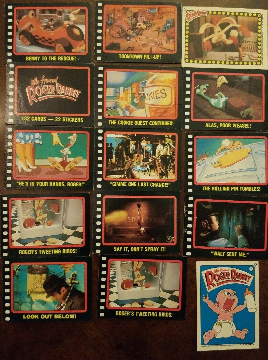 Set of 14 1987 Topps Who framed Roger Rabbit Trading Cards and 1 Sticker