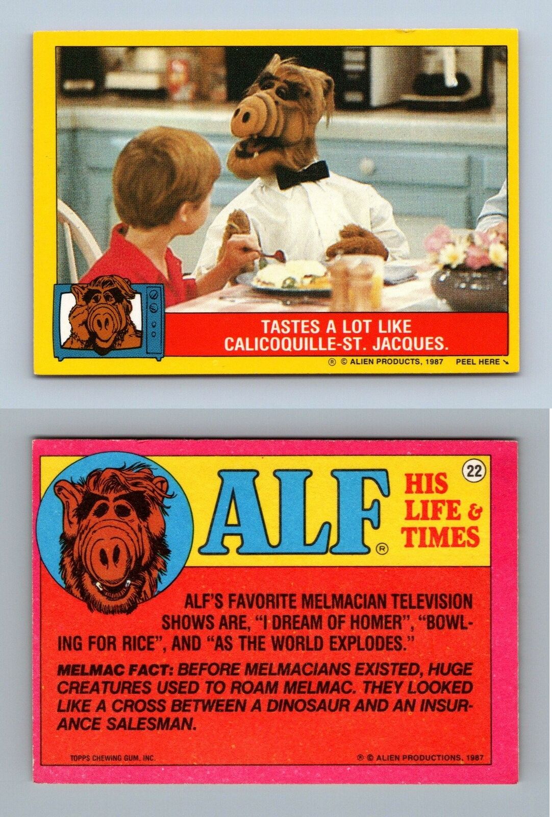 Tastes A Lot Like .. #22 Alf 1987 Topps Small Trading Card / Sticker