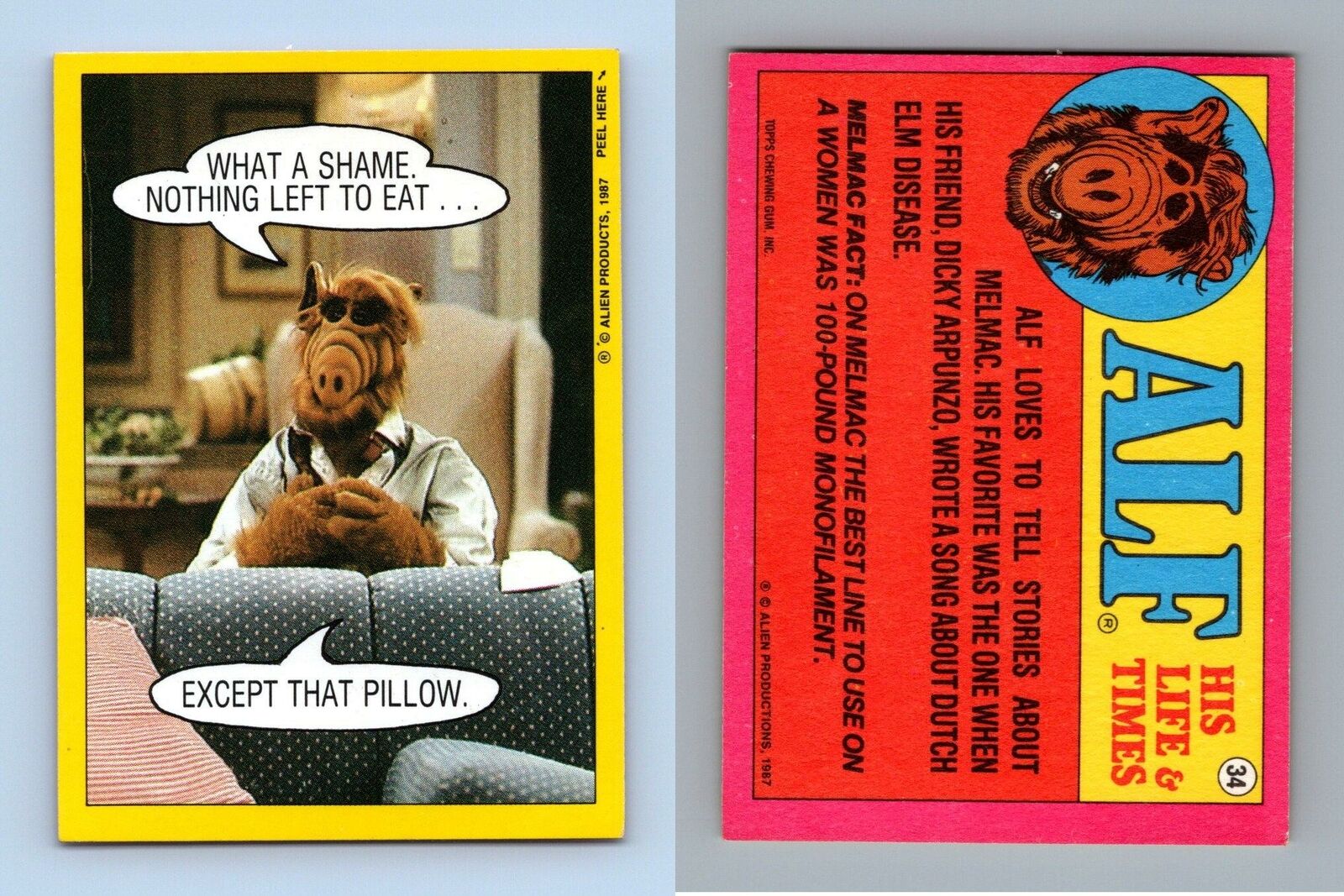Nothing Left To Eat #34 Alf 1987 Topps Small Trading Card / Sticker