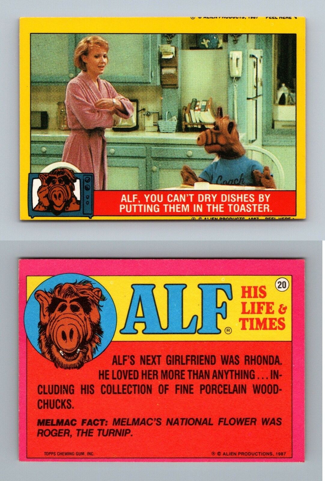 Can't Dry Dishes .. #20 Alf 1987 Topps Small Trading Card / Sticker