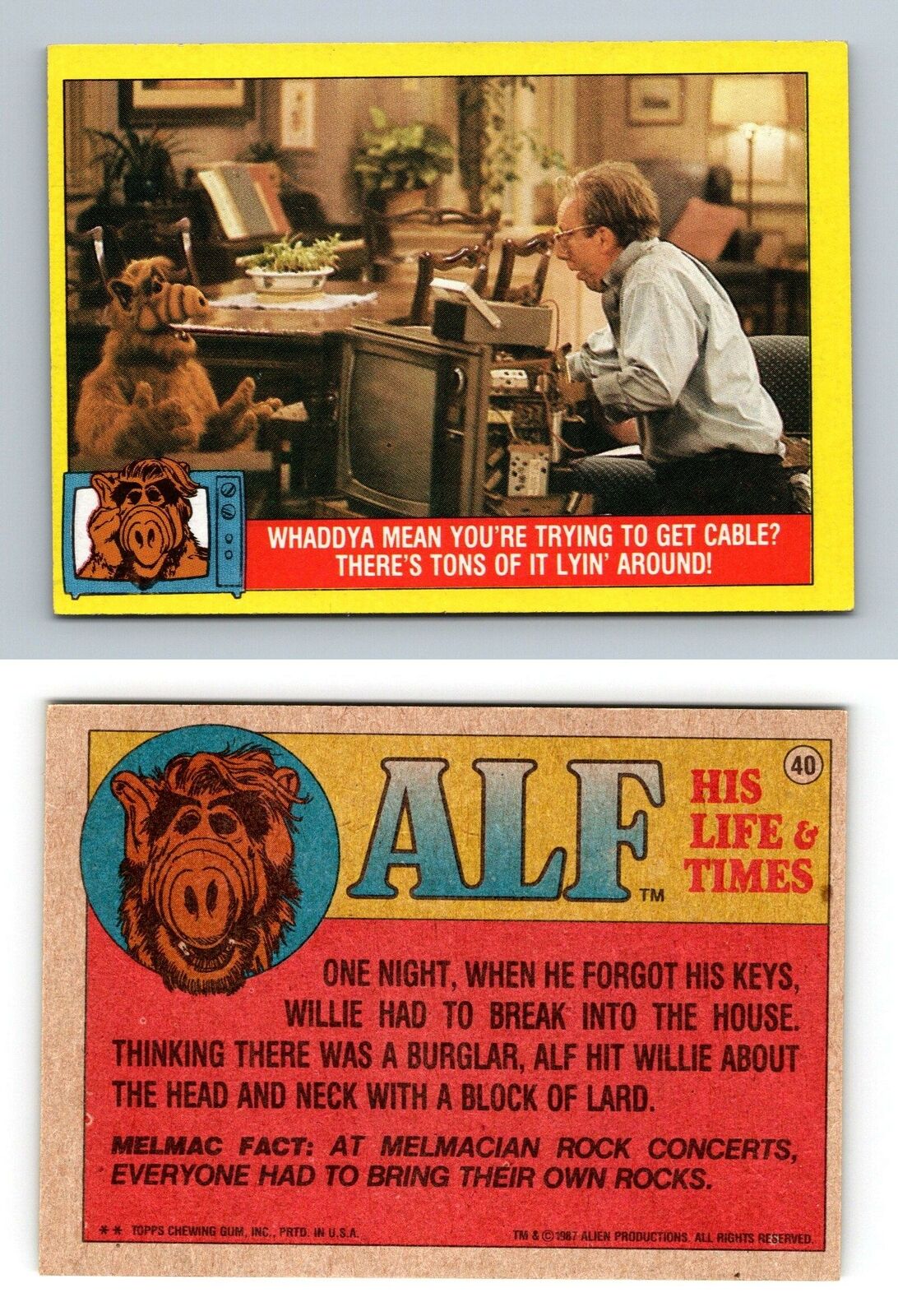 Trying To Get Cable #40 Alf 1987 Topps Large Trading Card