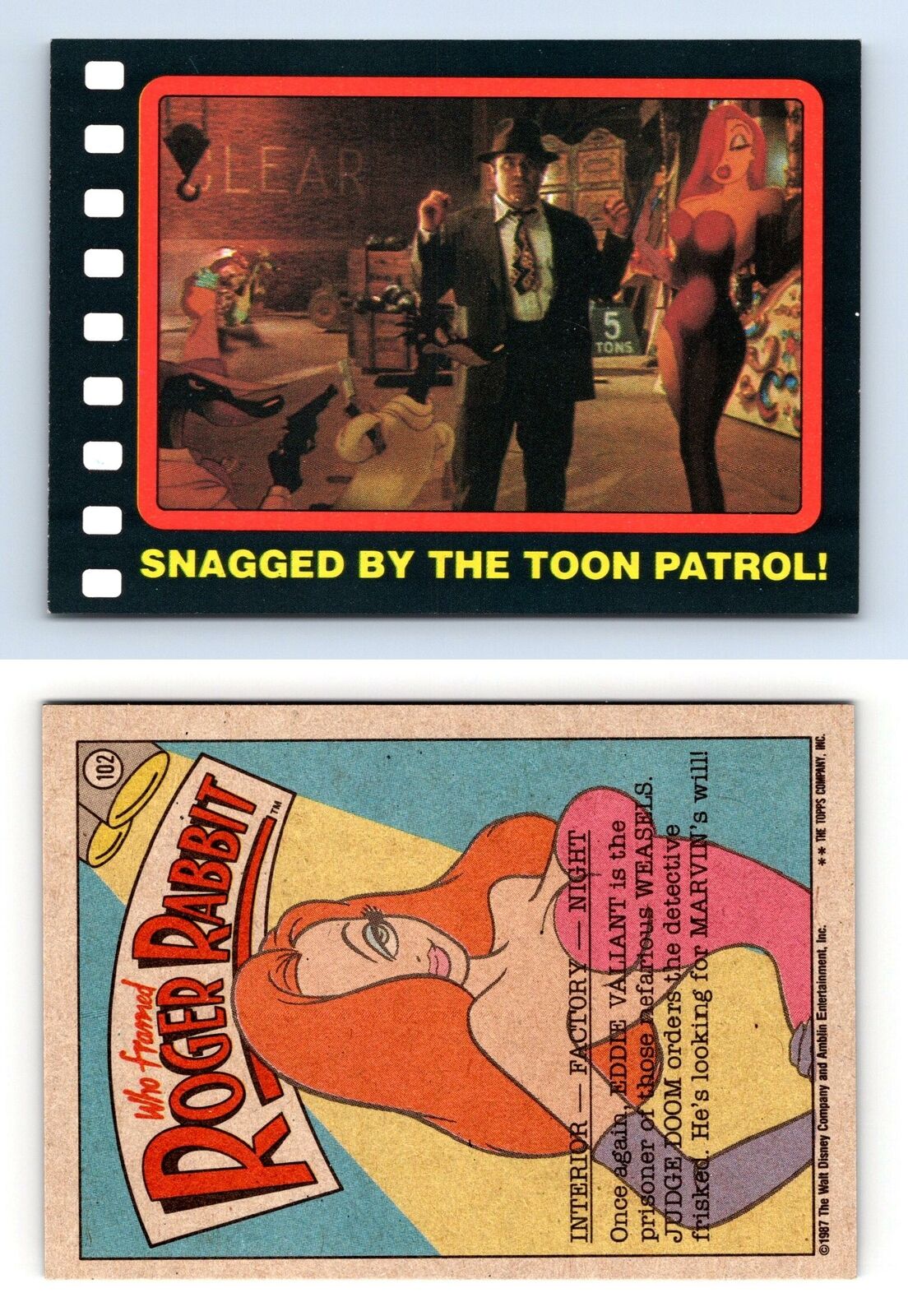Snagged By The Toon Patrol #102 Who Framed Roger Rabbit 1987 Topps Trading Card