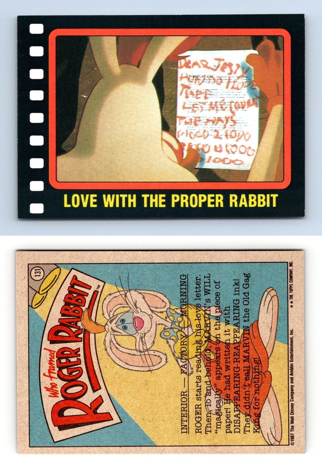Love With The Proper Rabbit #131 Who Framed Roger Rabbit 1987 Topps Trading Card