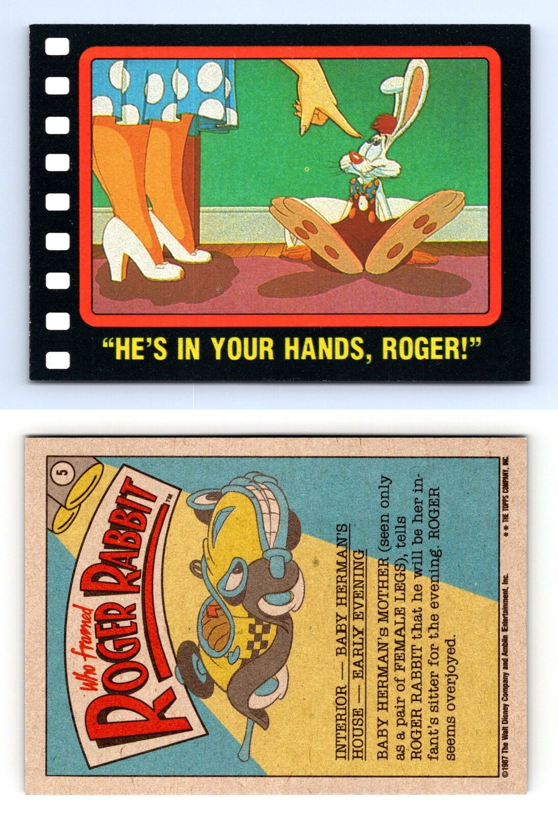 He's In Your Hands, Roger! #5 Who Framed Roger Rabbit 1987 Topps Trading Card