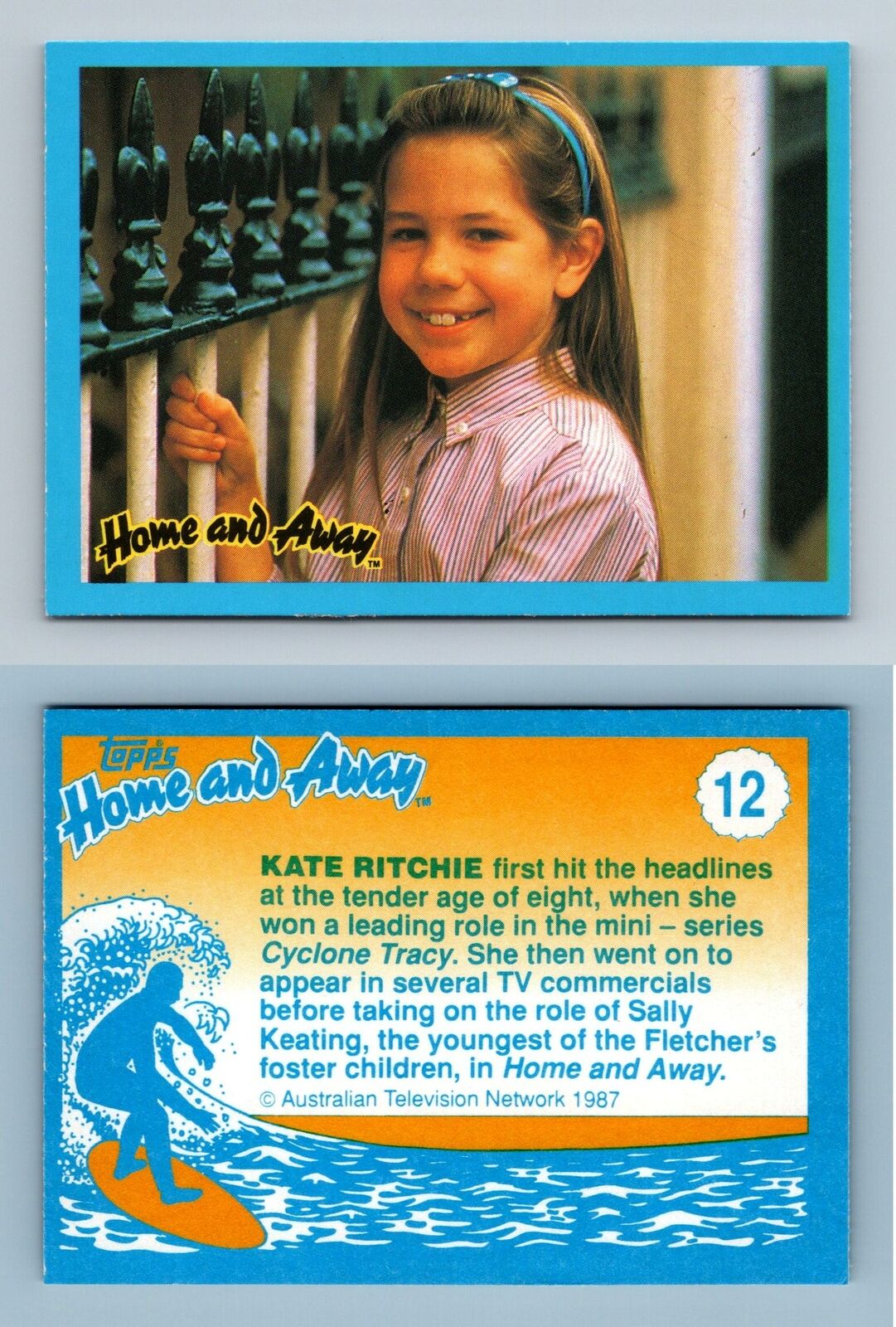Kate Ritchie - Sally Keating #12 Home & Away 1987 Topps Trading Card