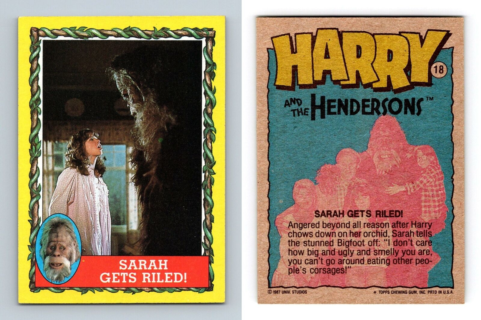 Sarah Gets Riled #18 Harry & The Hendersons 1987 Topps Trading Card