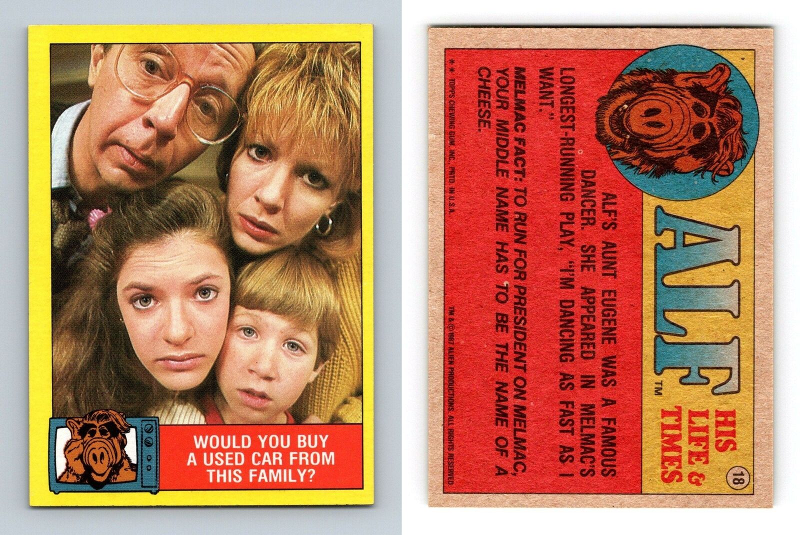 Used Car From This Family #18 Alf 1987 Topps Large Trading Card