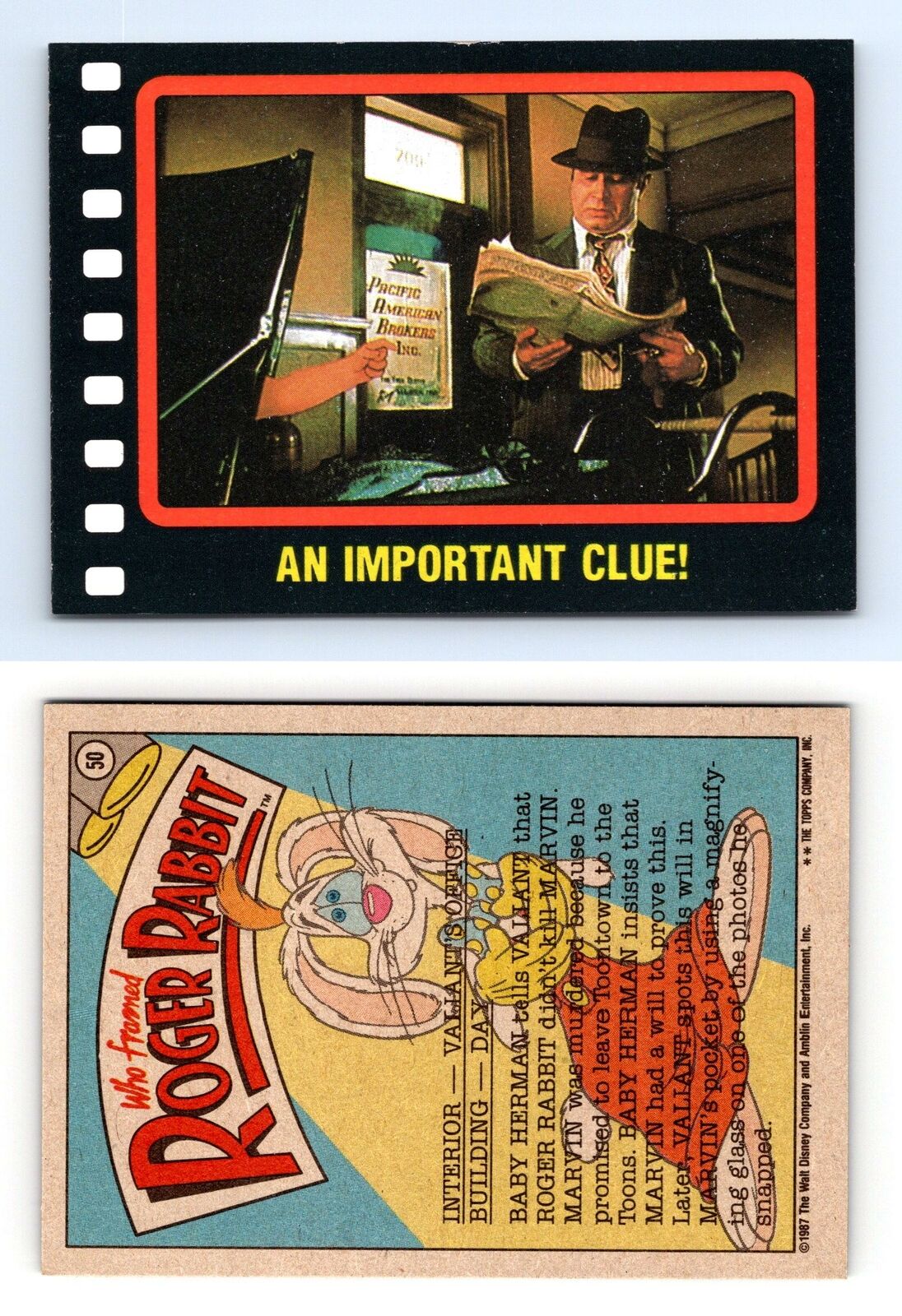 An Important Clue #50 Who Framed Roger Rabbit 1987 Topps Trading Card