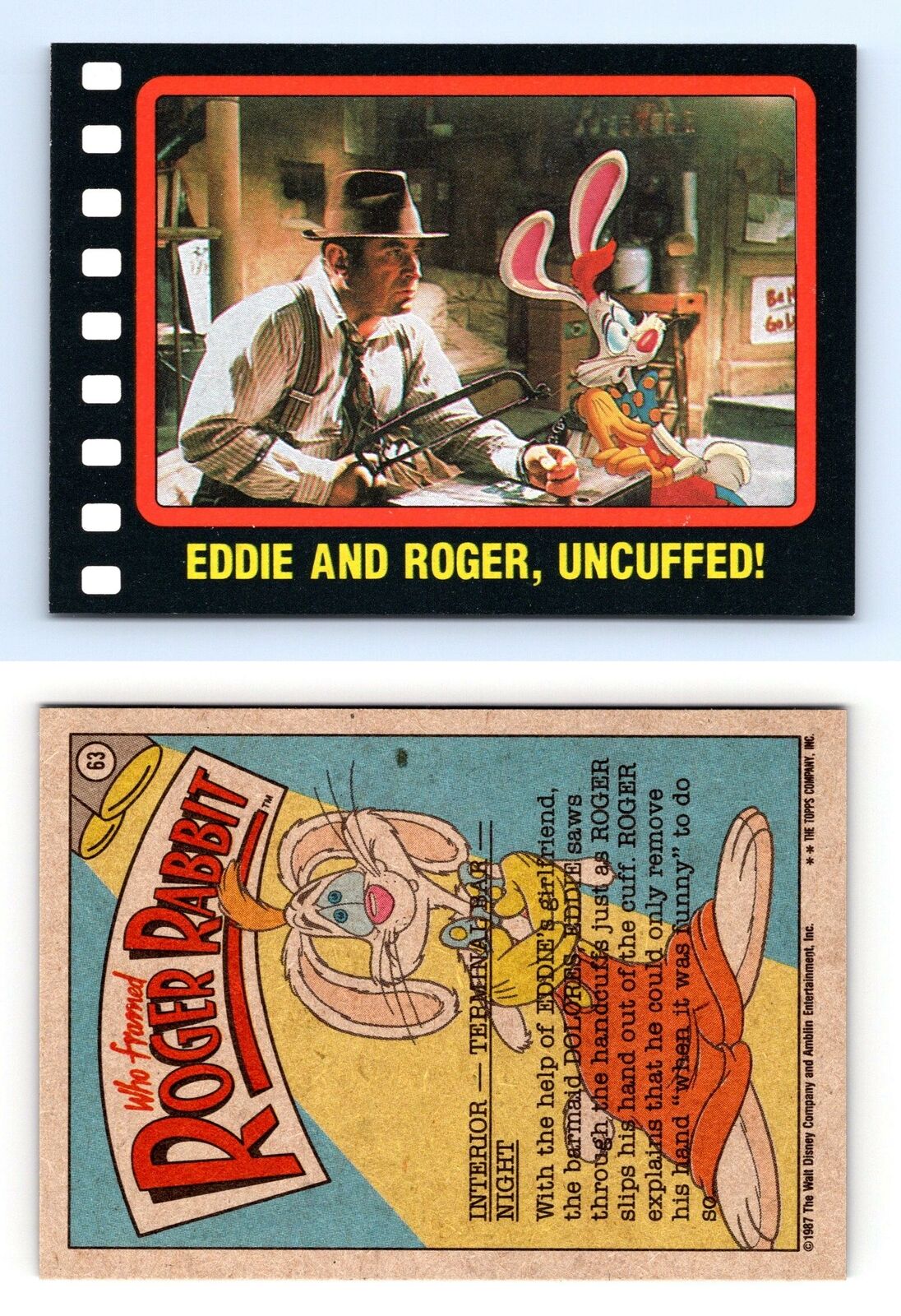 Eddie & Roger, Uncuffed! #63 Who Framed Roger Rabbit 1987 Topps Trading Card