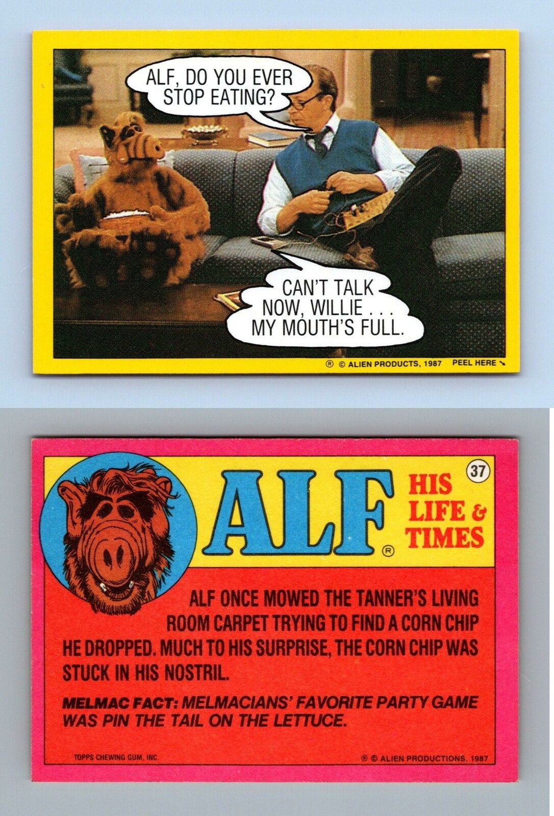 Do You Ever Stop Eating #37 Alf 1987 Topps Small Trading Card / Sticker