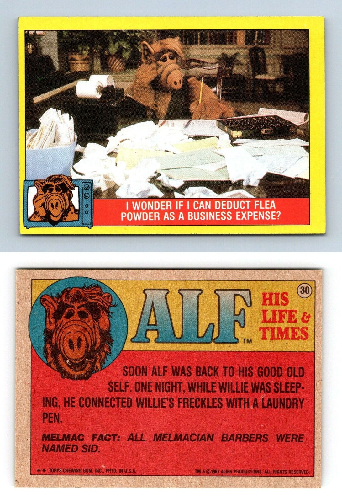 Flea Powder As Business Expense #30 Alf 1987 Topps Large Trading Card
