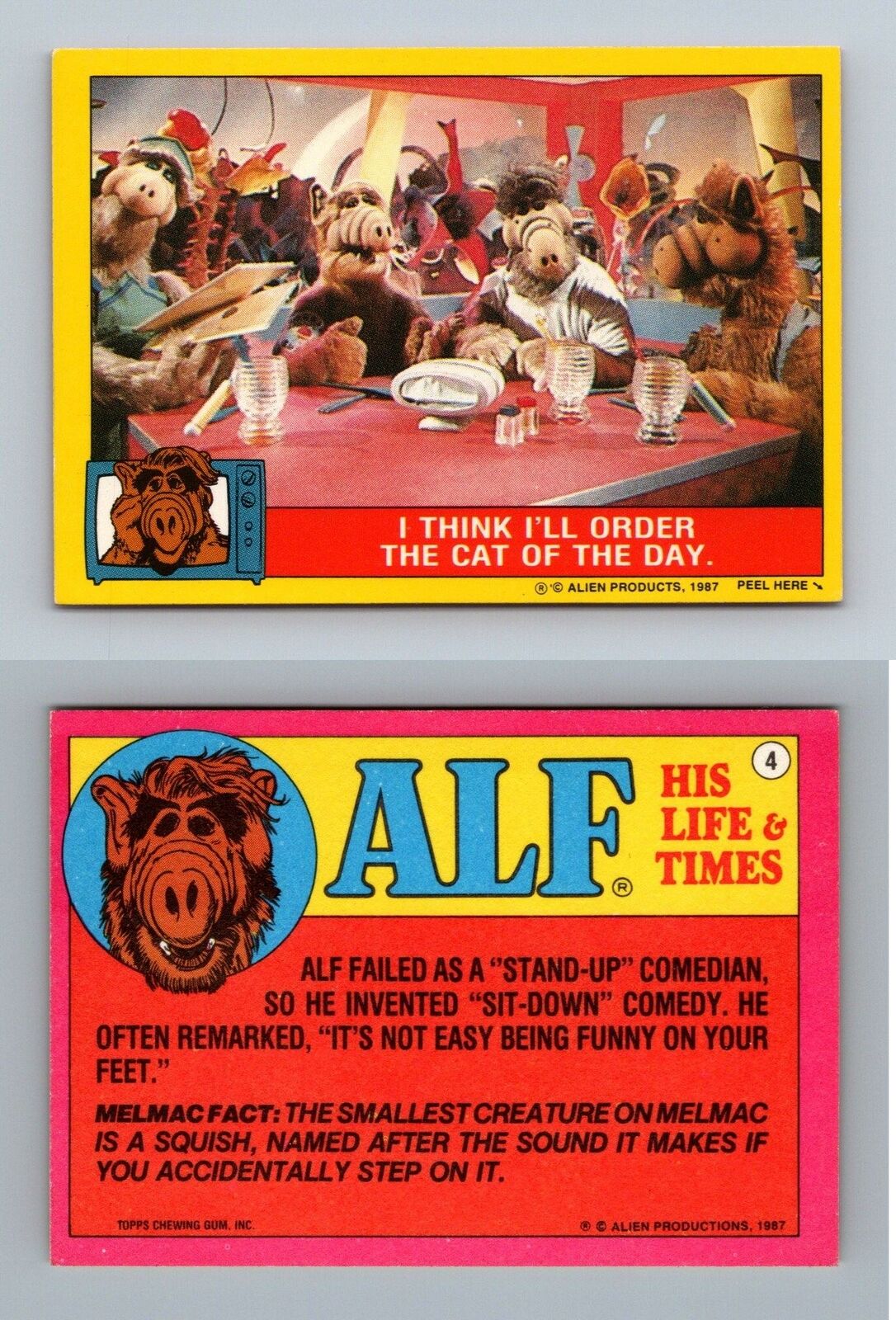 I Think I'll Order.. #4 Alf 1987 Topps Small Trading Card / Sticker